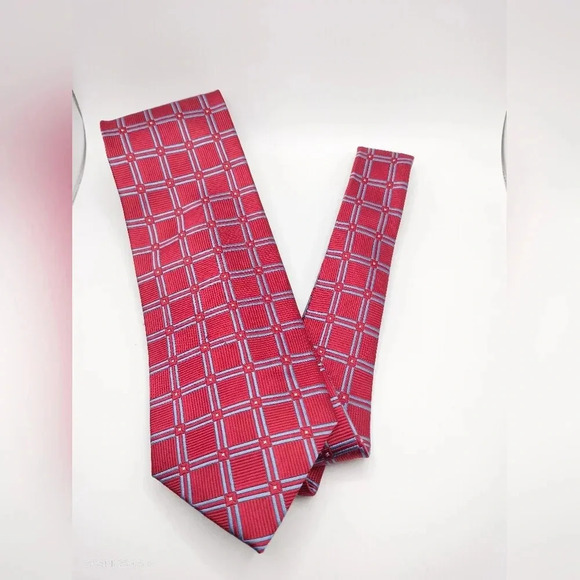 Jos A. Bank Executive Collection Tie Necktie Silk Red Blue Geometric Square TT - Picture 1 of 6